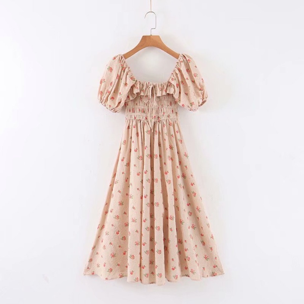 ❤️French country picnic cottage core puff puffy ruffle sleeve dress - Picture 2 of 5